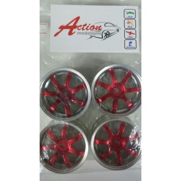 JOGO DE RODAS PARA AUTO ON ROAD 1/10 CROMO E VERMELHO GRIP OU DRIFT 